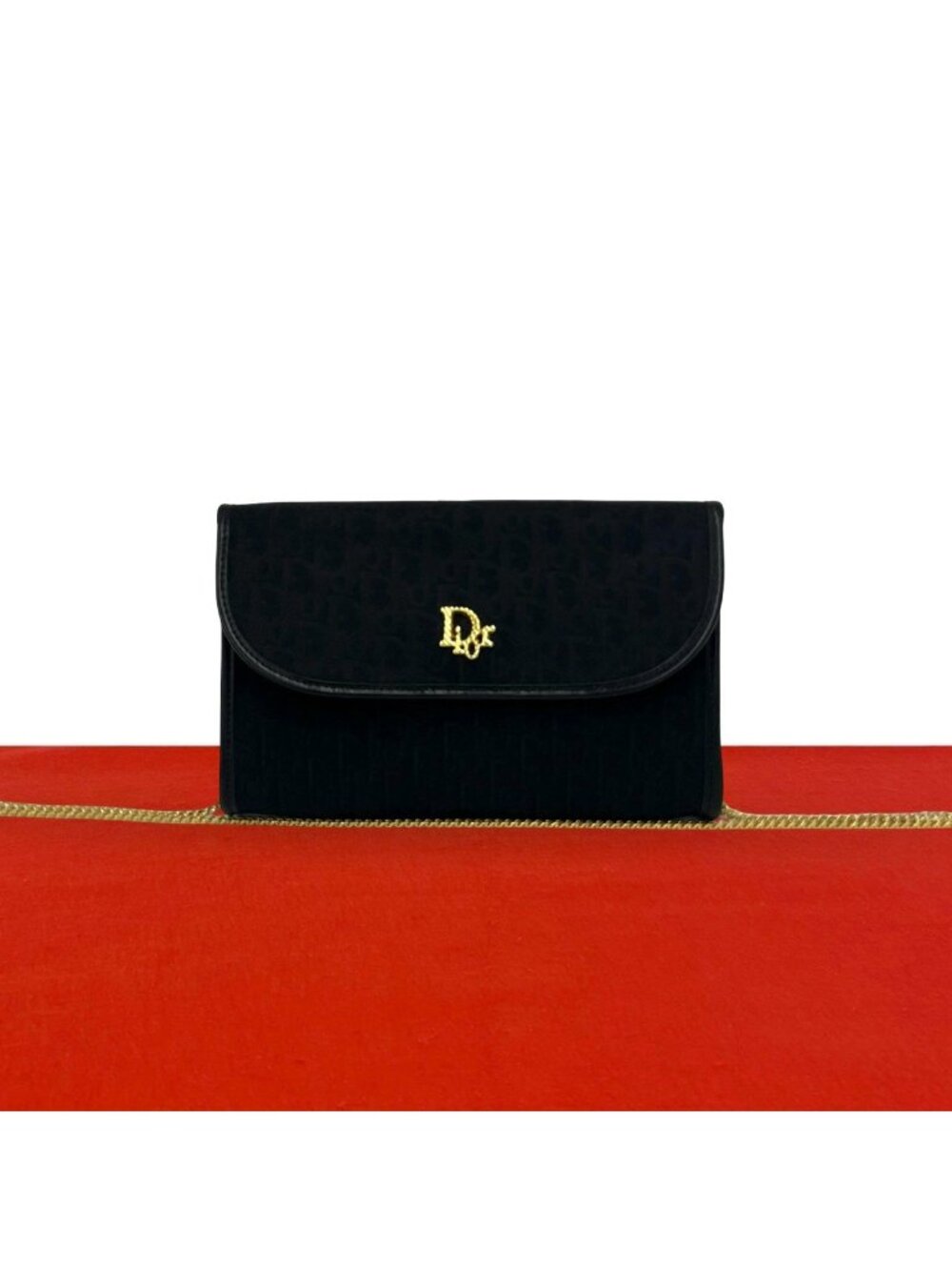 Dior Vintage Trotter Pattern Canvas Leather 2-Way Chain Shoulder Bag Black